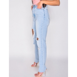 Jeans taille haute straight destroy