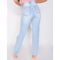 Jeans taille haute straight destroy