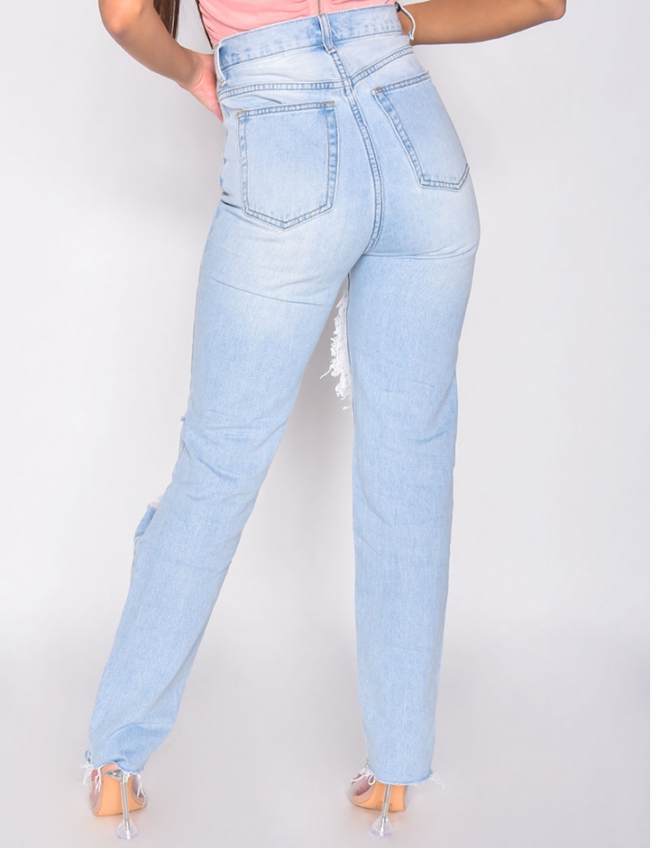 Jeans taille haute straight destroy