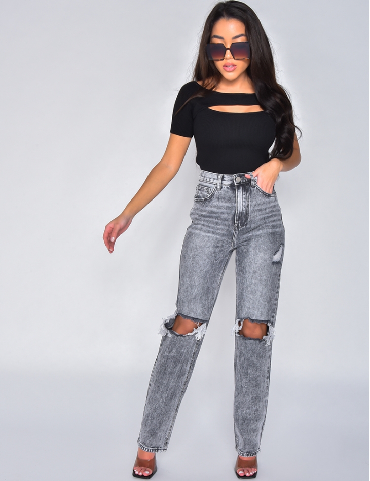 Jeans coupe droite destroy Jeans coupe droite destroy