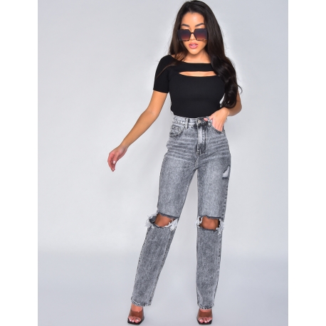 Jeans coupe droite destroy Jeans coupe droite destroy