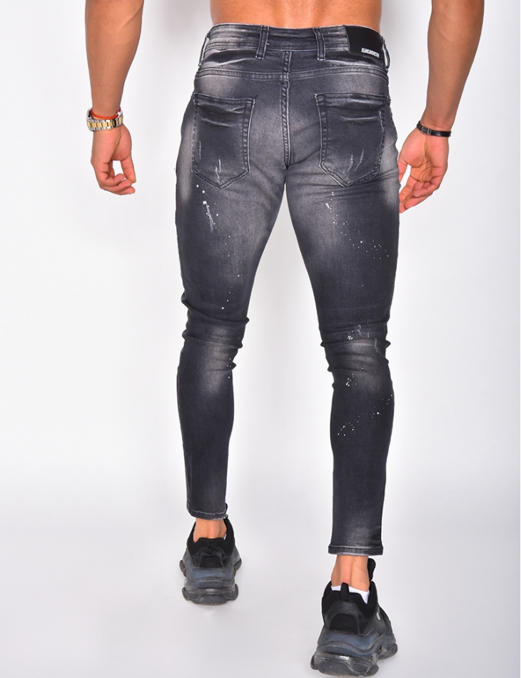 Jeans destroy tâches de peinture