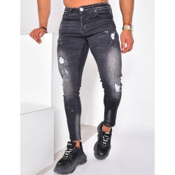 Jeans destroy tâches de peinture