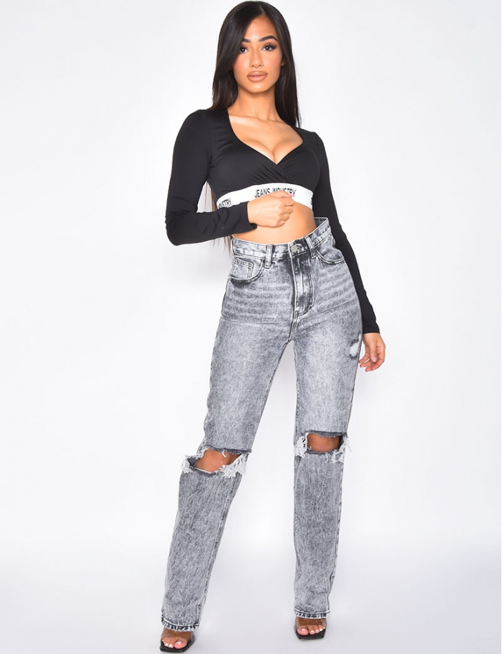 Jeans coupe droite destroy Jeans coupe droite destroy