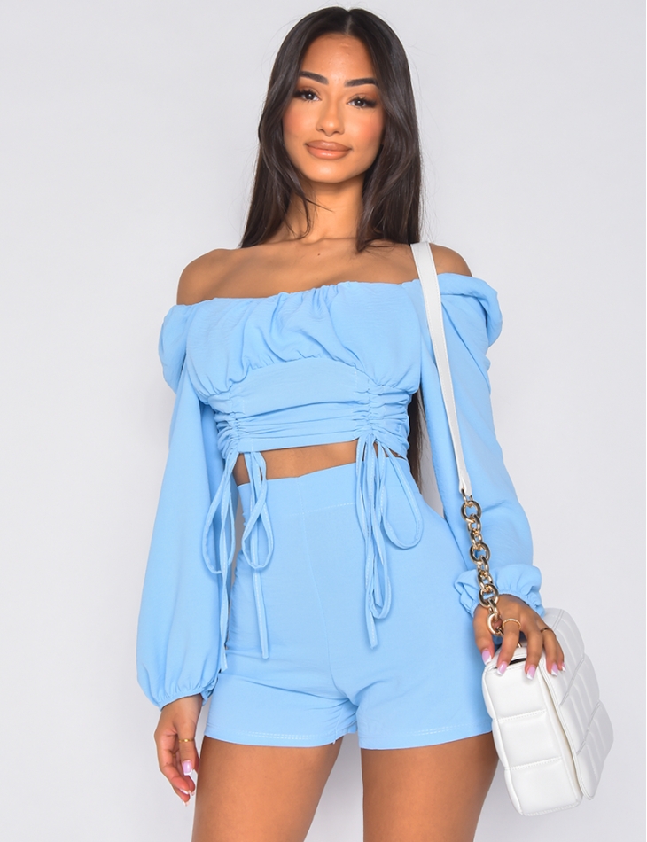Gathered Crop Top and Zipped Shorts Co ord