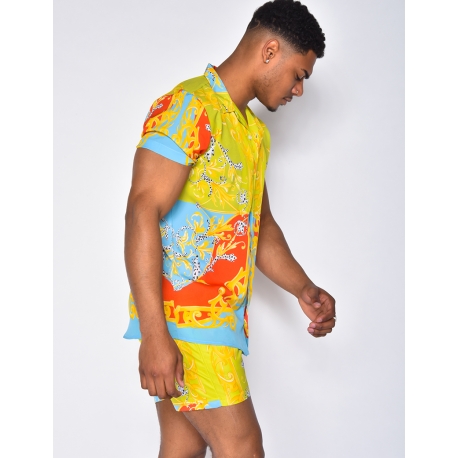 Ensemble chemise et short de bain à motifs baroque Ensemble chemise et short de bain à motifs baroque