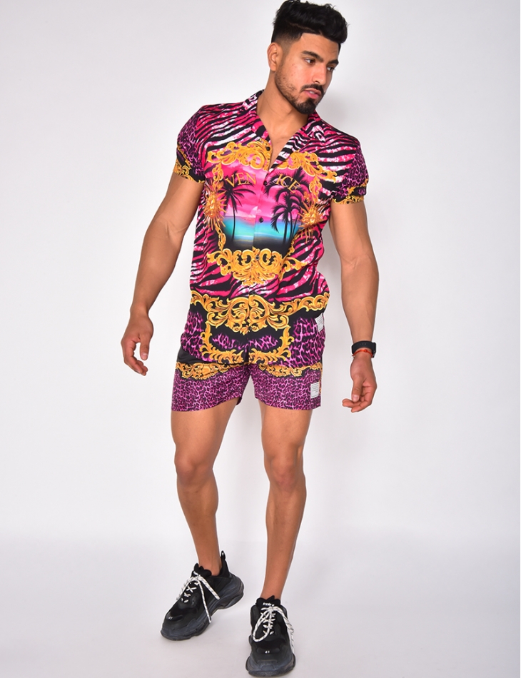 Ensemble chemise et short de bain à motifs baroque Ensemble chemise et short de bain à motifs baroque
