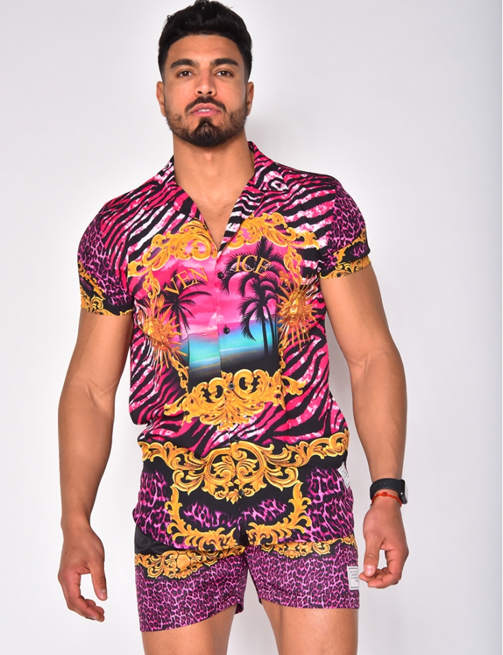 Ensemble chemise et short de bain à motifs baroque Ensemble chemise et short de bain à motifs baroque