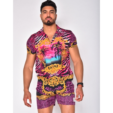 Ensemble chemise et short de bain à motifs baroque Ensemble chemise et short de bain à motifs baroque