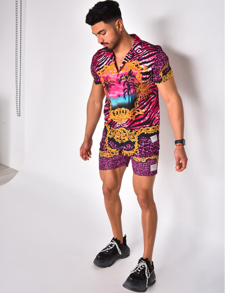 Ensemble chemise et short de bain à motifs baroque Ensemble chemise et short de bain à motifs baroque