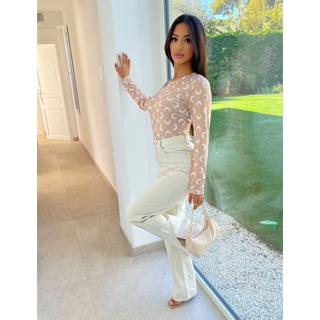 Jeans beige à fentes