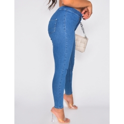 High-waisted dark blue jeggings