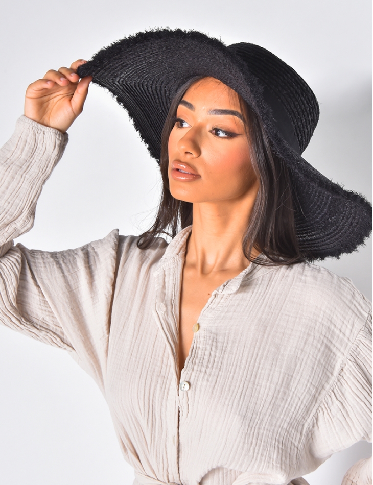 Chapeau en paille effiloché à ruban Chapeau en paille effiloché à ruban