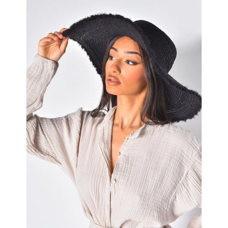 Chapeau en paille effiloché à ruban Chapeau en paille effiloché à ruban