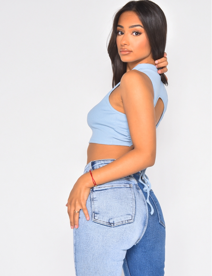 Crop top côtelé dos nu sans manches Crop top côtelé dos nu sans manches