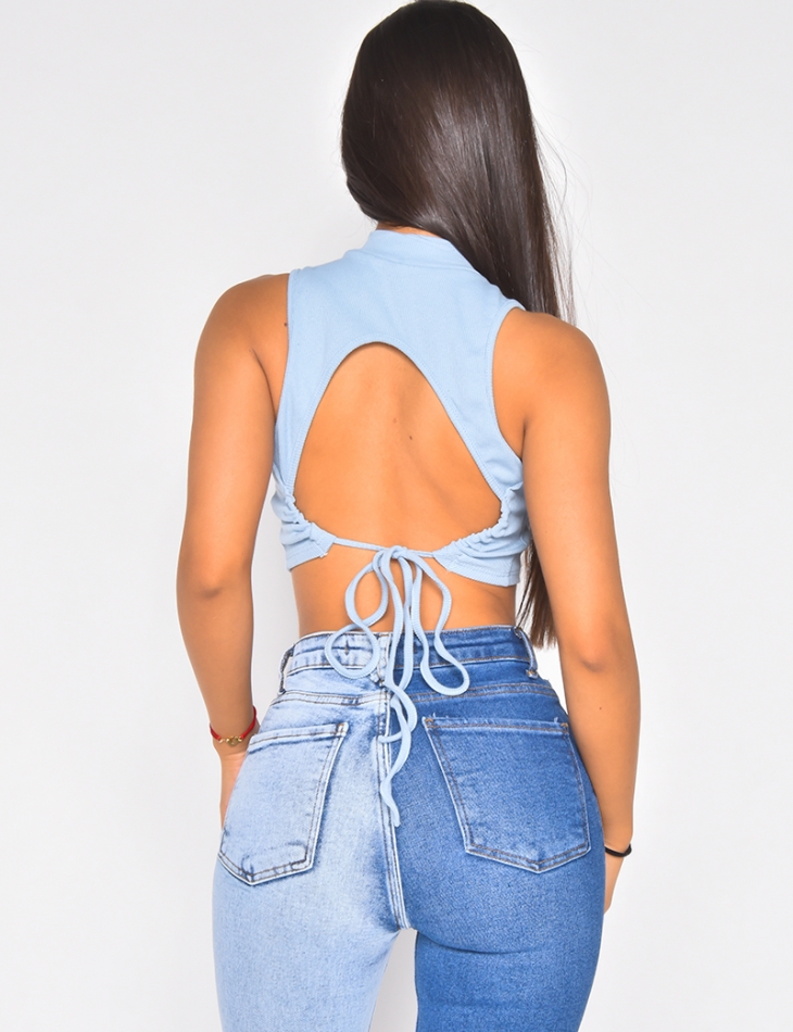 Crop top côtelé dos nu sans manches Crop top côtelé dos nu sans manches