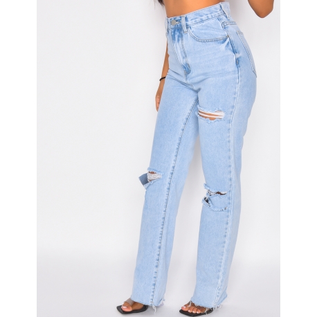 Jeans taille haute destroy