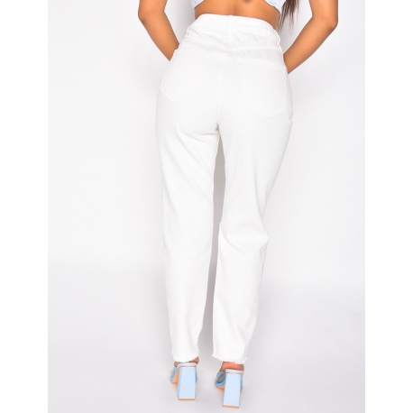 Jeans taille haute coupe droite destroy Jeans taille haute coupe droite destroy