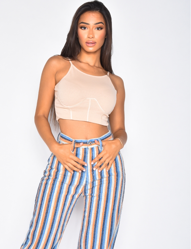 Crop top côtelé à bretelles fines