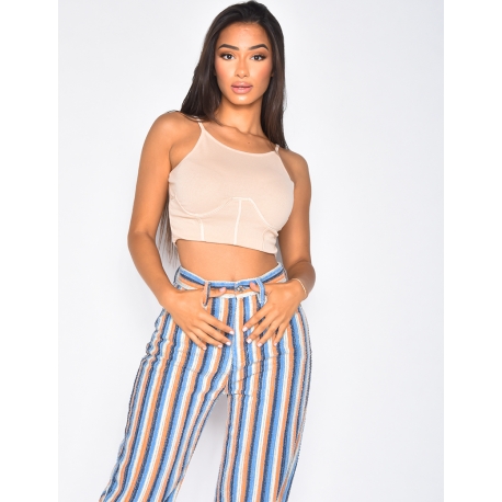 Crop top côtelé à bretelles fines