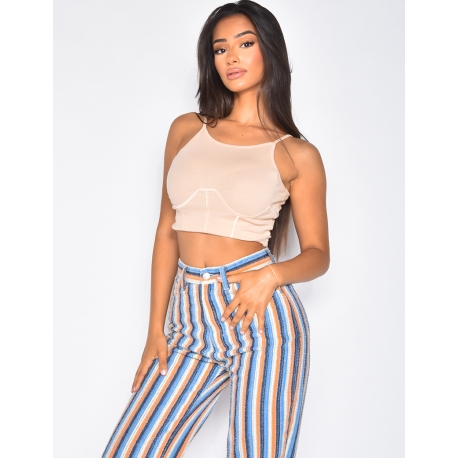 Crop top côtelé à bretelles fines Crop top côtelé à bretelles fines