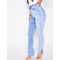 Jeans taille haute bi-color à fente