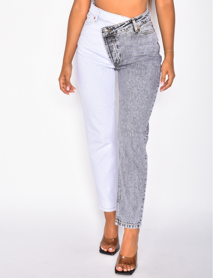 Jeans à boutons en diagonale bi-color Jeans à boutons en diagonale bi-color