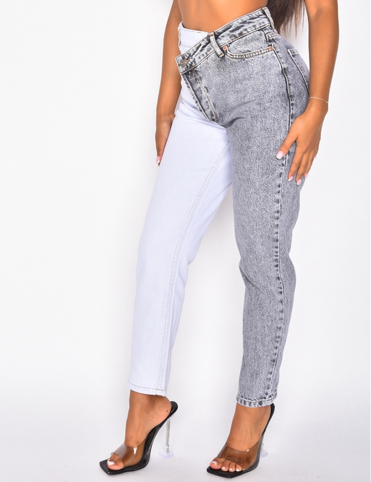 Jeans à boutons en diagonale bi-color Jeans à boutons en diagonale bi-color