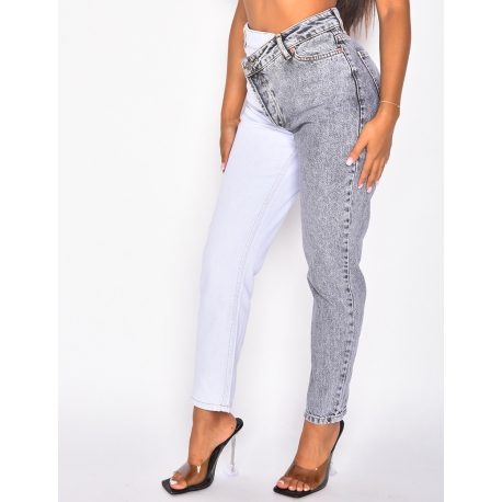 Jeans à boutons en diagonale bi-color Jeans à boutons en diagonale bi-color