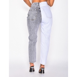 Jeans à boutons en diagonale bi-color Jeans à boutons en diagonale bi-color