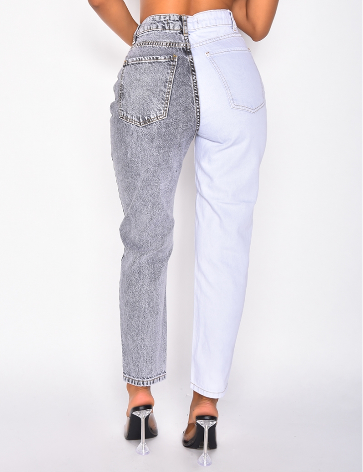 Jeans à boutons en diagonale bi-color Jeans à boutons en diagonale bi-color