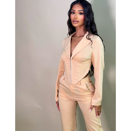 Ensemble pantalon et blazer effet corset à agrapher