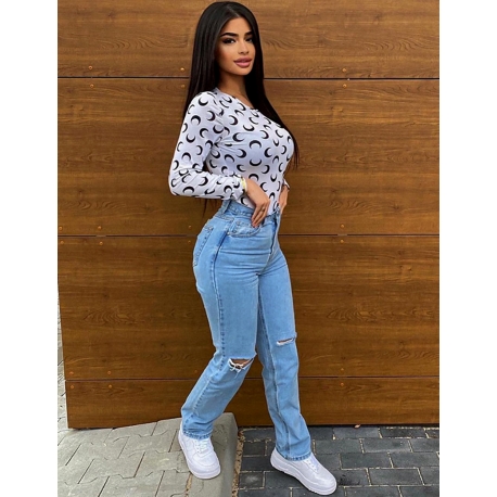 Jeans taille haute straight destroy