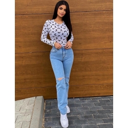 Jeans taille haute straight destroy