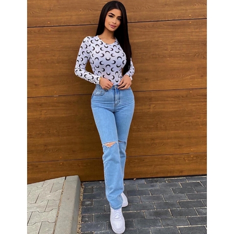 Jeans taille haute straight destroy