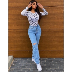 Jeans taille haute straight destroy