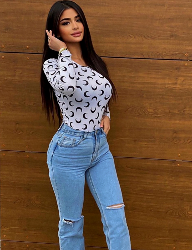 Jeans taille haute straight destroy