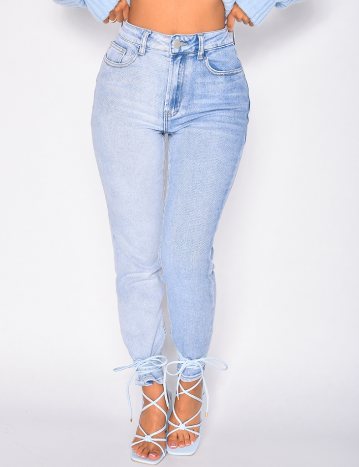 Jeans taille haute bi-color