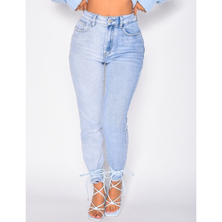 Jeans taille haute bi-color