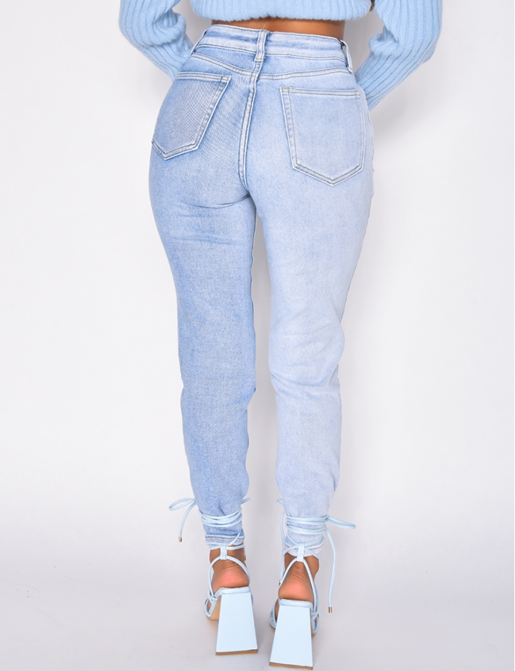 Jeans taille haute bi-color