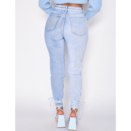Jeans taille haute bi-color