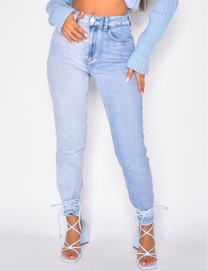 Jeans taille haute bi-color