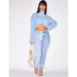 Jeans taille haute bi-color