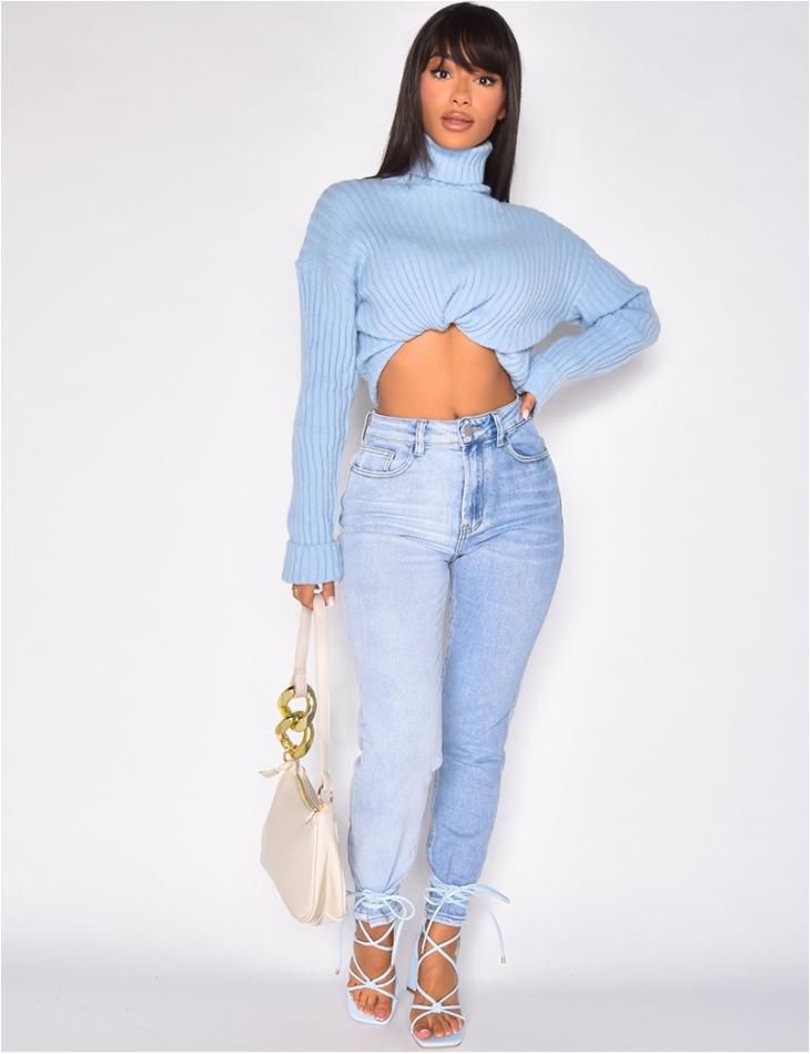 Jeans taille haute bi-color