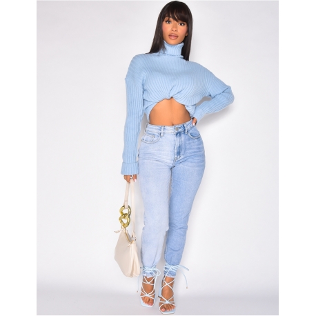 Jeans taille haute bi-color