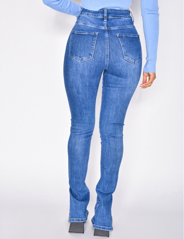 Jeans taille haute a fentes sur le cote