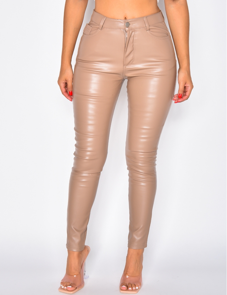 High waisted faux leather trousers