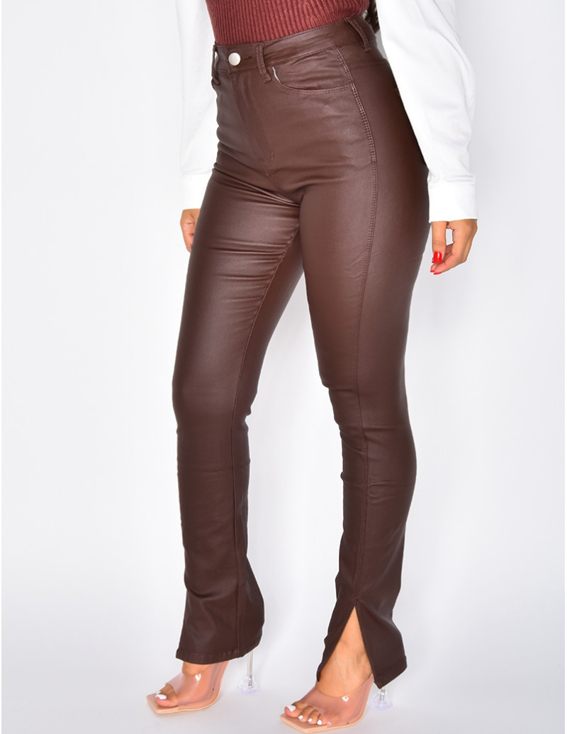 Jeans slim huilé taille haute à fente