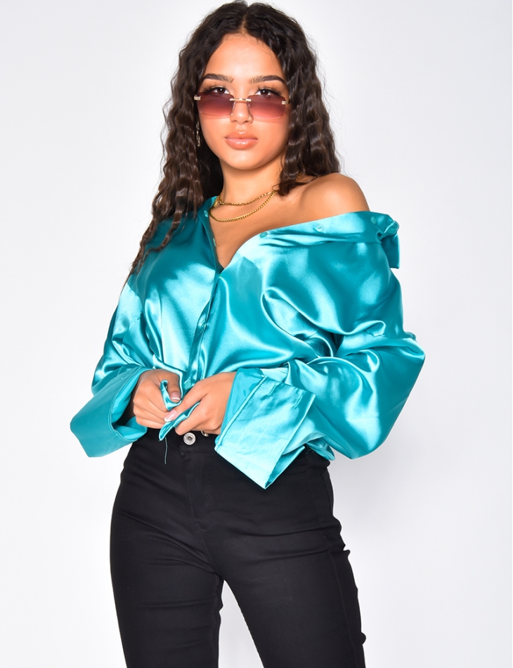 Blouse satin bleu deals