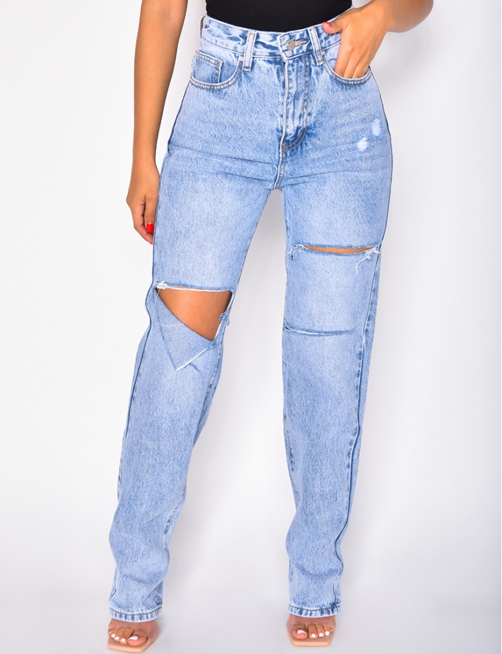 Ripped high-waisted jeans